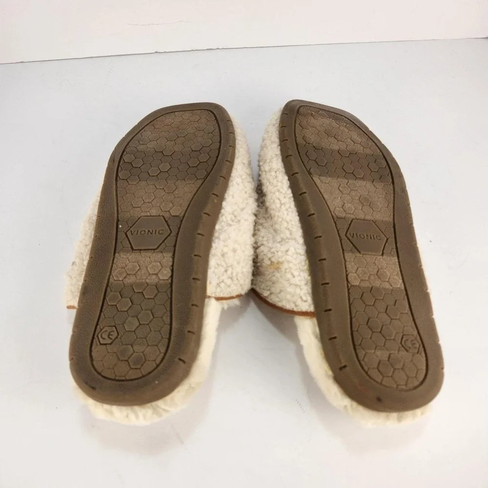 Vionic Caressa Size 7.5 Cream Sherpa Faux Shearling Mule Slippers Arch Support